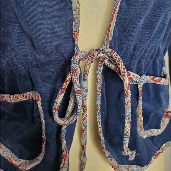 Y2K IN HARMONY blazer blue corduroy tie waist cropped jacket S‎ - Picture 3 of 8